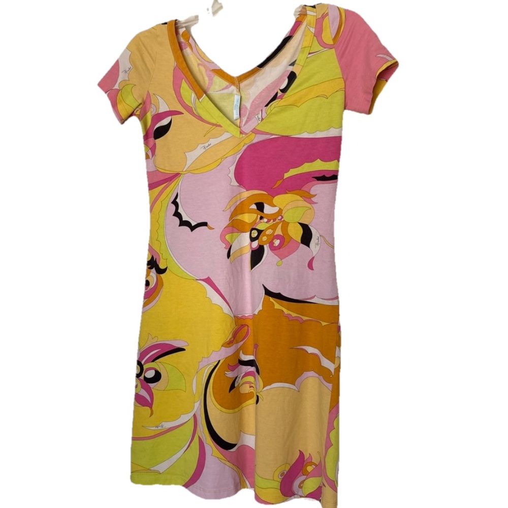100% Authentic Vintage Emilio Pucci Cotton V Neck T-shirt Dress Size US 8